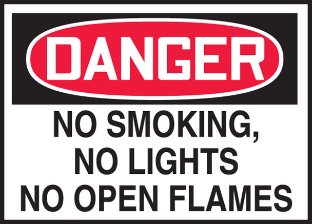 OSHA Danger Safety Label: No Smoking, No Lights, No Open Flames 3 1/2" x 5" Adhesive Vinyl 5/Pack - LSMK299VSP