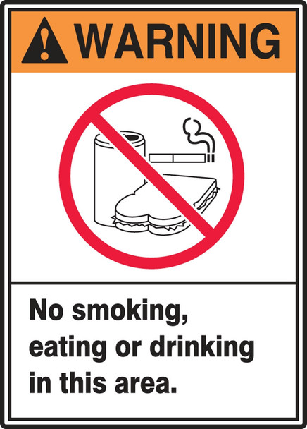 ANSI Warning Safety Label: No Smoking Eating Or Drinking In This Area 5" x 3 1/2" Adhesive Dura Vinyl 1/Each - LSMK300XVE