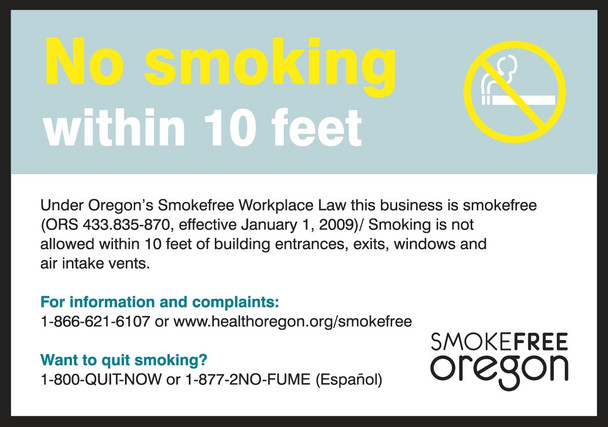 Custom No Smoking Signs- Oregon No Smoking Label English Adhesive Dura Vinyl 5" x 7.5" 1/Each - LSMK404XVE