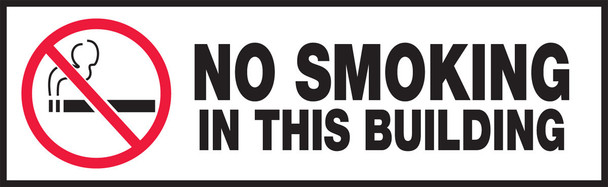 Safety Label: No Smoking In This Building 3" x 10" Adhesive Dura Vinyl 1/Each - LSMK527XVE