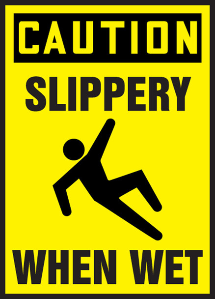OSHA Caution Safety Label: Slippery When Wet 5" x 3 1/2" Adhesive Vinyl 5/Pack - LSTF616VSP