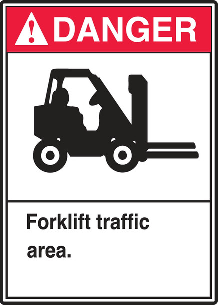 ANSI Danger Safety Label: Forklift Traffic Area 5" x 3 1/2" Adhesive Vinyl 5/Pack - LVHR001VSP