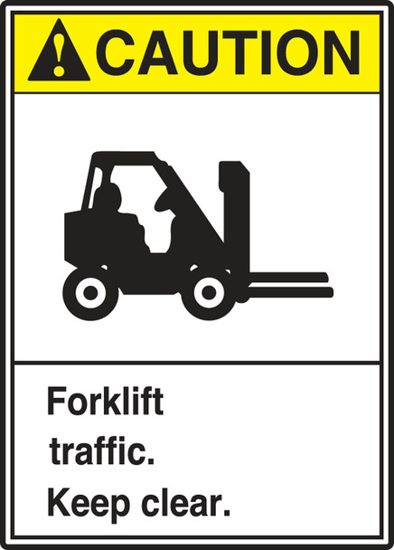 ANSI Caution Safety Label: Forklift Traffic. - Keep Clear. 5" x 3 1/2" Adhesive Vinyl 5/Pack - LVHR600VSP