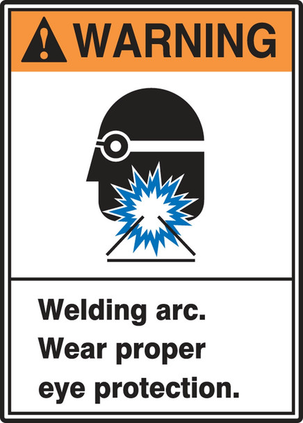 ANSI Warning Safety Labels: Welding Arc. Wear Proper Eye Protection. 5" x 3 1/2" Adhesive Vinyl 5/Pack - LWLD300VSP