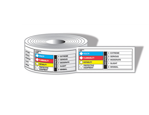 HMCIS Roll Label: Chemical Classification Identifier 1 1/2" x 3 7/8" Adhesive-Poly Sheet 500/Roll - LZS615EV