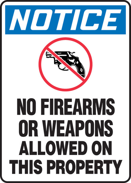 OSHA Notice Safety Sign: No Firearms Or Weapons Allowed On This Property 14" x 10" Adhesive Vinyl / - MACC814VS