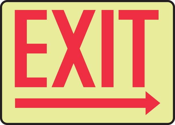 Glow-In-The-Dark Safety Sign: Exit (Right Arrow) 10" x 14" Lumi-Glow Plastic / - MADC535GP