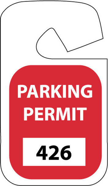 PARKING PERMIT, REARVIEW MIRROR, RED, 201-300