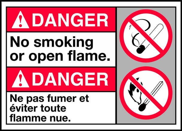 Bilingual ANSI Danger Sign: No Smoking Or Open Flame 10" x 14" Adhesive Vinyl 1/Each - MAFC137VS