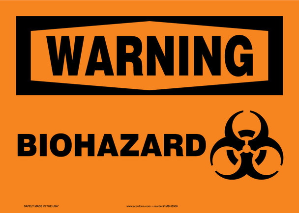 Warning Safety Sign: Biohazard English 10" x 14" Accu-Shield 1/Each - MBHZ300XP
