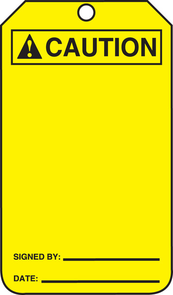 ANSI Caution Safety Tag: Blank - Signature - Date Self-Laminating PF-Cardstock 25/Pack - MCGT201LCP