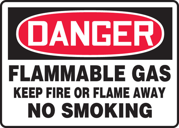 OSHA Danger Safety Sign: Flammable Gas - Keep Fire or Flame Away - No Smoking 10" x 14" Dura-Plastic 1/Each - MCHG062XT