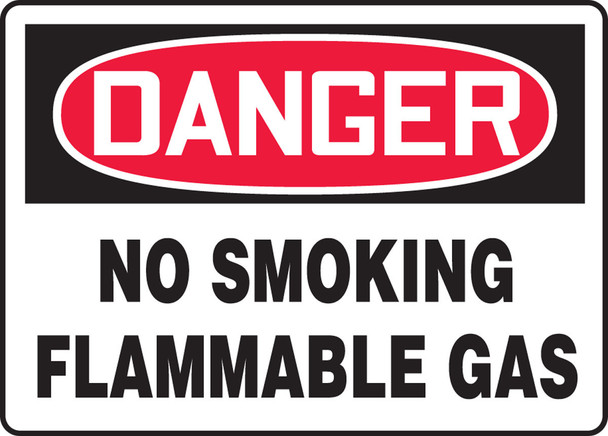 OSHA Danger Safety Sign: No Smoking Flammable Gas 10" x 14" Aluminum 1/Each - MCHG073VA