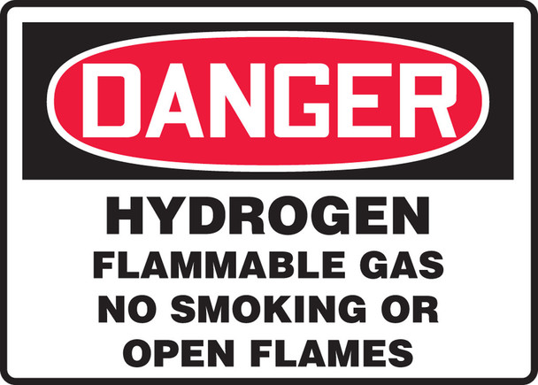 OSHA Danger Safety Sign: Hydrogen Flammable Gas No Smoking Or Open Flames 10" x 14" Accu-Shield 1/Each - MCHG093XP