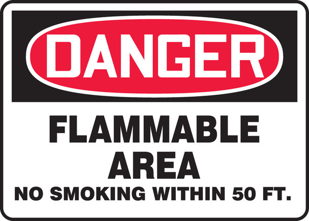 OSHA Danger Safety Sign: Flammable Area - No Smoking Within 50 FT. 10" x 14" Aluminum / - MCHL007VA