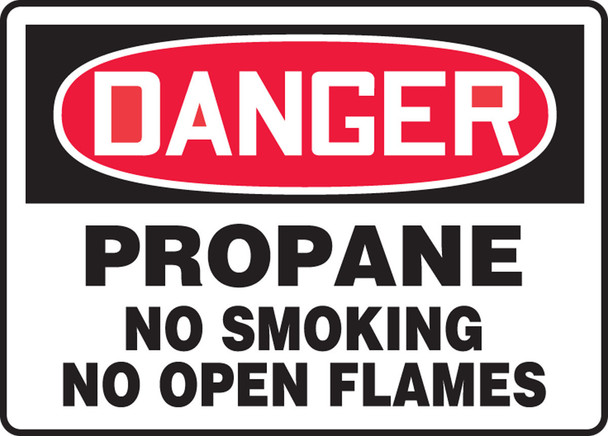 OSHA Danger Safety Sign: Propane- No Smoking- No Open Flames 10" x 14" Adhesive Vinyl / - MCHL200VS