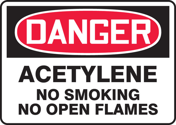 OSHA Danger Safety Sign: Acetylene - No Smoking - No Open Flames 10" x 14" Plastic 1/Each - MCHL271VP