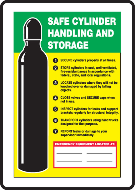 Safety Sign: Safe Cylinder Handling And Storage 10" x 7" Plastic 1/Each - MCPG503VP