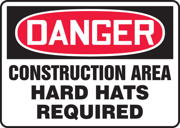 OSHA Danger Safety Sign: Construction Area - Hard Hats Required 7" x 10" Adhesive Vinyl 1/Each - MCRT109VS