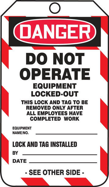 Lockout-Tagout OSHA Danger Safety Tag: Do Not Operate Standard RP-Plastic 5/Pack - MDT241PTM