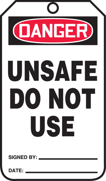 OSHA Danger Safety Tag: Unsafe - Do Not Use Standard Back A 8 1/2" x 3 7/8" RP-Plastic 25/Pack - MDT284PTP