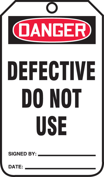 OSHA Danger Safety Tag: Defective Do Not Use Standard Back B 8 1/2" x 3 7/8" PF-Cardstock 25/Pack - MDT290CTP