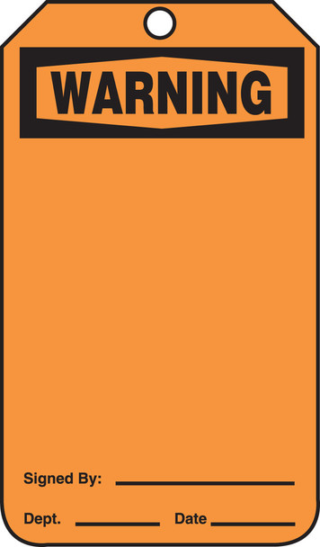 OSHA Warning Safety Tag: Blank Standard Back A Self-Laminating RP-Plastic 5/Pack - MDT300LPM