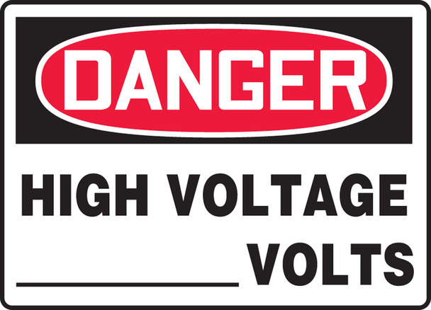 Custom OSHA Danger Safety Label: High Voltage Custom Volts 7" x 10" Adhesive Dura-Vinyl 1/Each - MELC122XV