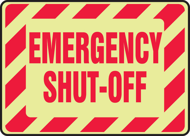 Glow-In-Dark Safety Sign: Emergency Shut-Off 10" x 14" Lumi-Glow Plastic 1/Each - MELC516GP