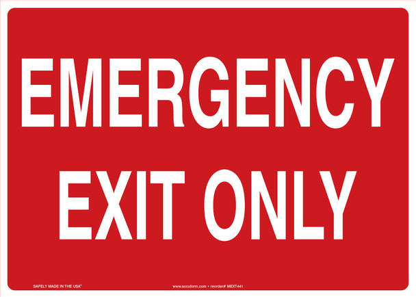 Safety Sign: Emergency Exit Only (White Text On Red) English 7" x 10" Dura-Plastic 1/Each - MEXT586XT