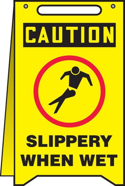 Fold-Ups® OSHA Caution Safety Sign: Slippery When Wet 20" X 12" / - MF119