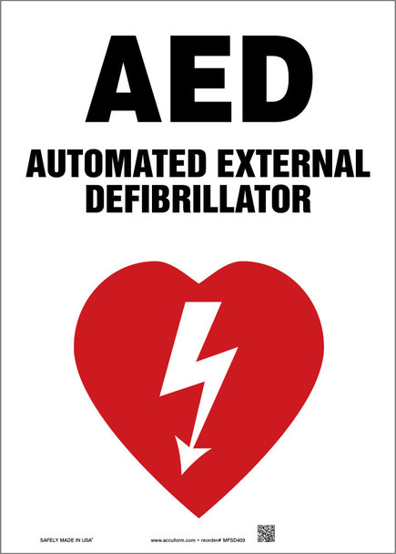 Safety Sign: AED - Automated External Defibrillator English 14" x 10" Accu-Shield 1/Each - MFSD403XP