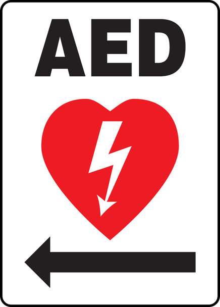 Safety Sign: AED (Automated External Defibrillator Left Arrow) 14" x 10" Aluma-Lite 1/Each - MFSD418XL
