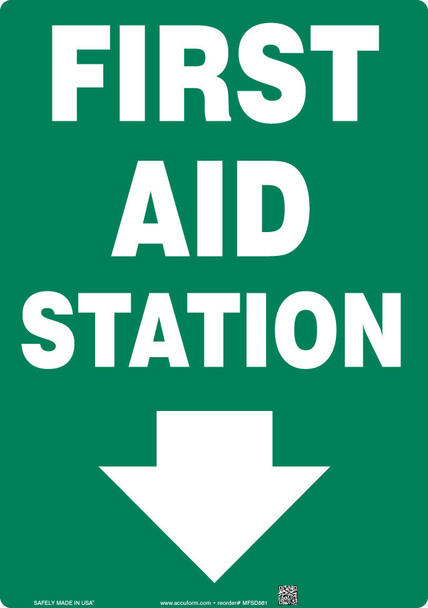 Safety Sign: First Aid Station Sign 10" x 7" Adhesive Dura-Vinyl 1/Each - MFSD433XV