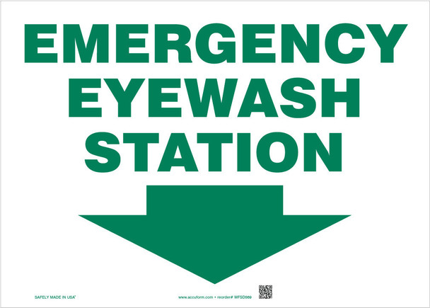 Safety Sign: Emergency Eyewash Station 10" x 14" Plastic / - MFSD569VP