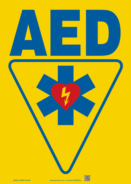 Safety Sign: AED English 20" x 14" Plastic 1/Each - MFSD578VP