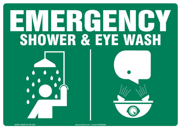 Emergency Safety Sign: Shower & Eye Wash 7" x 10" Adhesive Dura-Vinyl / - MFSD948XV