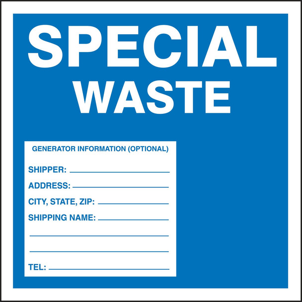 Hazardous Waste Label: Special Waste 6" x 6" Adhesive-Poly Sheet 25/Pack - MHZW13EVP
