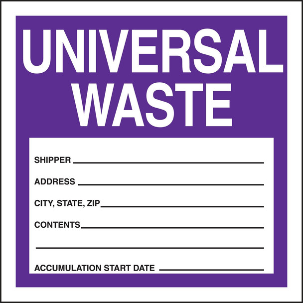 Safety Label: Universal Waste 6" x 6" Adhesive-Poly Sheet 250/Roll - MHZW16EVL