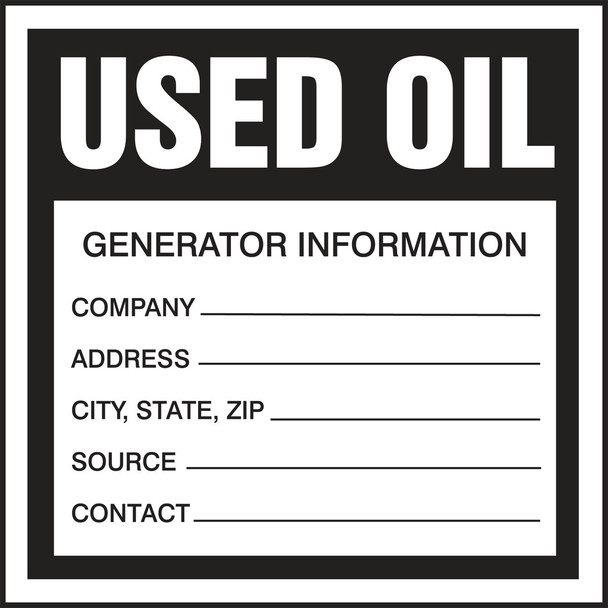 Hazardous Waste Label: Used Oil 6" x 6" Adhesive-Poly Sheet / - MHZW34EVP