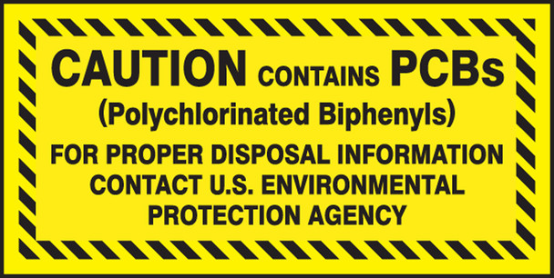 PCB Label: Caution - Contains PCBs - Contact EPA 1" x 2" Adhesive-Poly Sheet 25/Pack - MHZW578