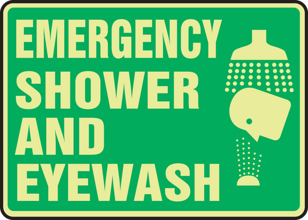 Glow-In-The-Dark Safety Sign: Emergency Shower and Eyewash 10" x 14" Lumi-Glow Plastic / - MLFS566GP