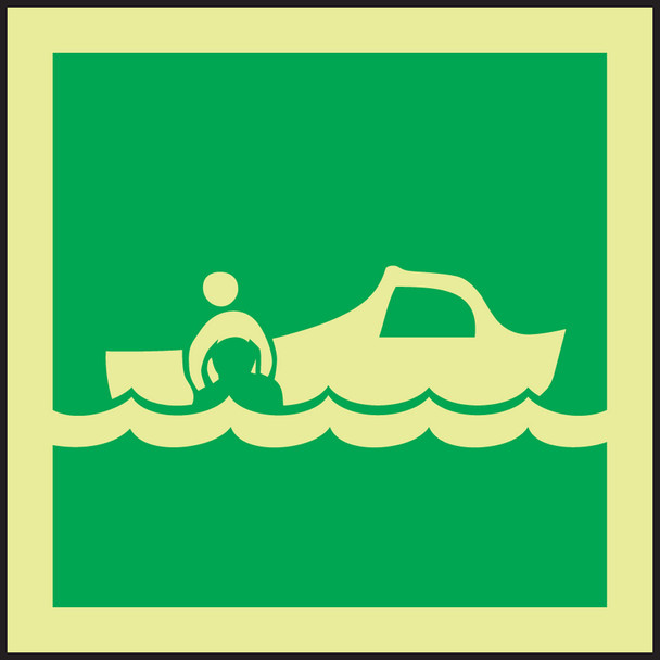 Glow-In-The-Dark IMO Safety Sign: (Rescue Boat) 6" x 6" Lumi-Glow Dura-Adhesive 1/Each - MLMR102GE