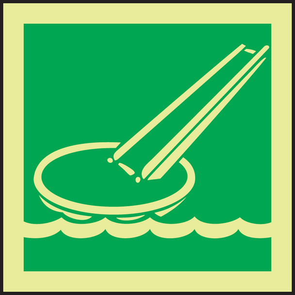Glow-In-The-Dark IMO Evacuation & First Aid Sign: Evacuation Slide 6" x 6" Lumi-Glow Dura-Adhesive 1/Each - MLMR110GE