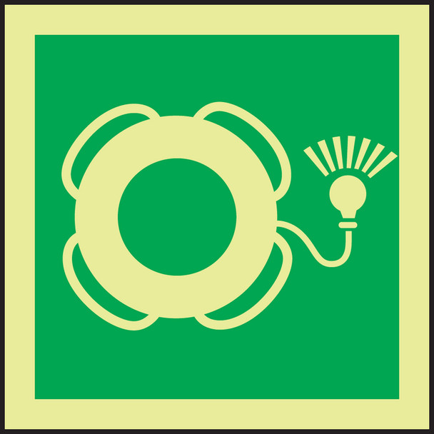 IMO Evacuation & First Aid Sign: Life Buoy With Light 6" x 6" Lumi-Glow Dura-Adhesive 1/Each - MLMR116GE