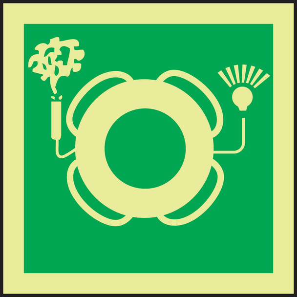 IMO Evacuation & First Aid Sign: Life Buoy With Light And Smoke 6" x 6" Lumi-Glow Dura-Adhesive 1/Each - MLMR118GE