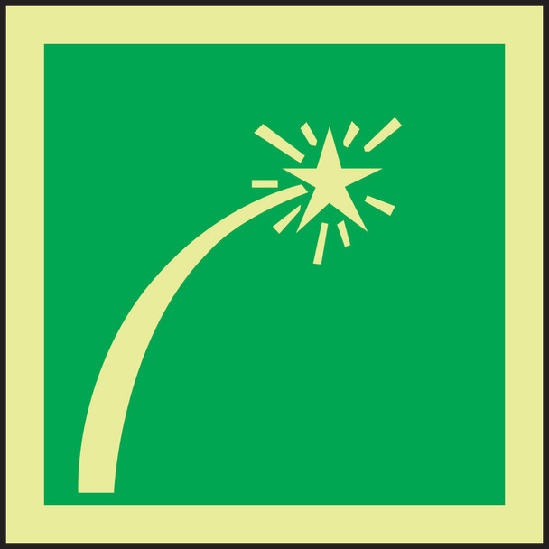 IMO Evacuation & First Aid Sign: Survival Craft Distress Signal 6" x 6" Lumi-Glow Dura-Plastic 1/Each - MLMR132GX