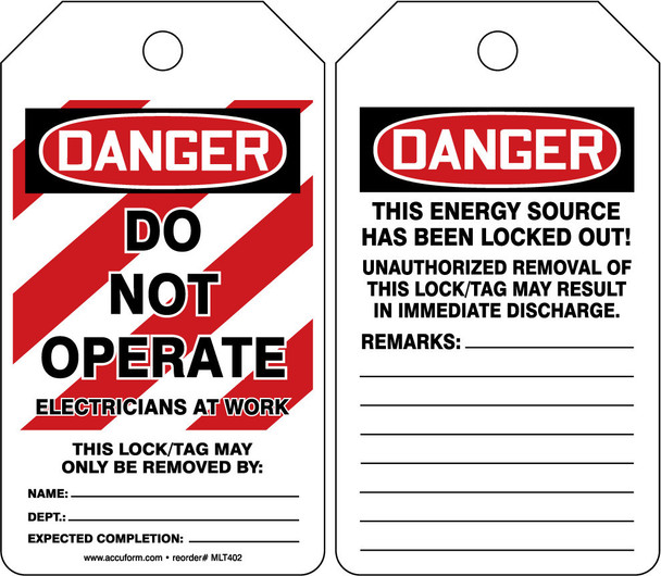 Lockout - Tagout Tags English HS-Laminate 5/Pack - MLT402LTM