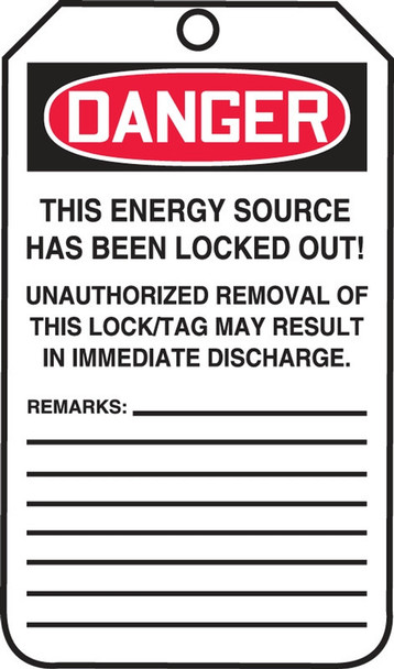 OSHA Danger Safety Tags: Do Not Operate - Equipment Locked Out RP-Plastic / - MLT405PTP