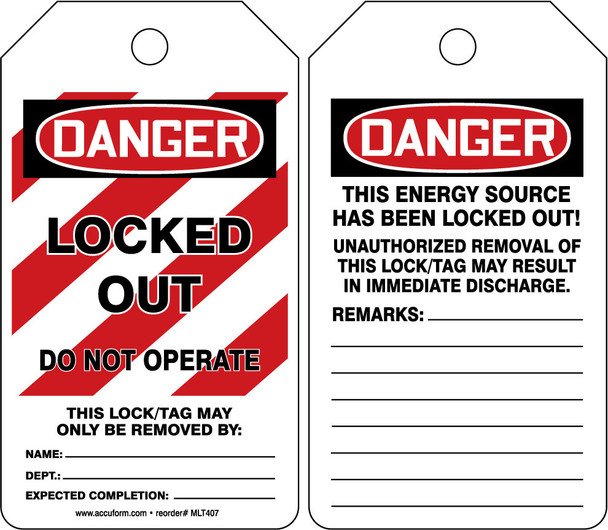 OSHA Danger Safety Tags: Locked Out - Do Not Operate HS-Laminate / - MLT407LTP